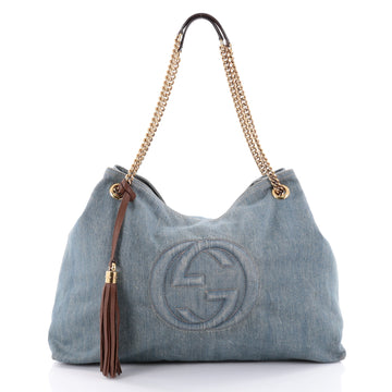 Gucci Soho Shoulder Bag Chain Strap Denim Large Blue 2392701