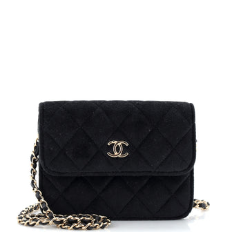 Chanel Pearl Crush Flap Clutch with Chain Quilted Velvet with Crystal Detail Mini