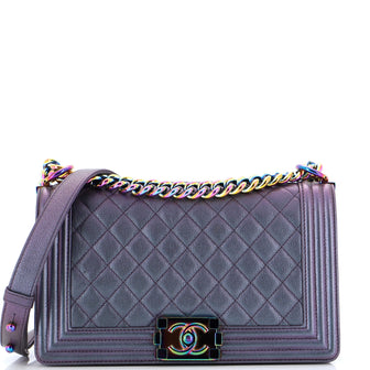 Chanel Boy Flap Bag Quilted Iridescent Goatskin Old Medium