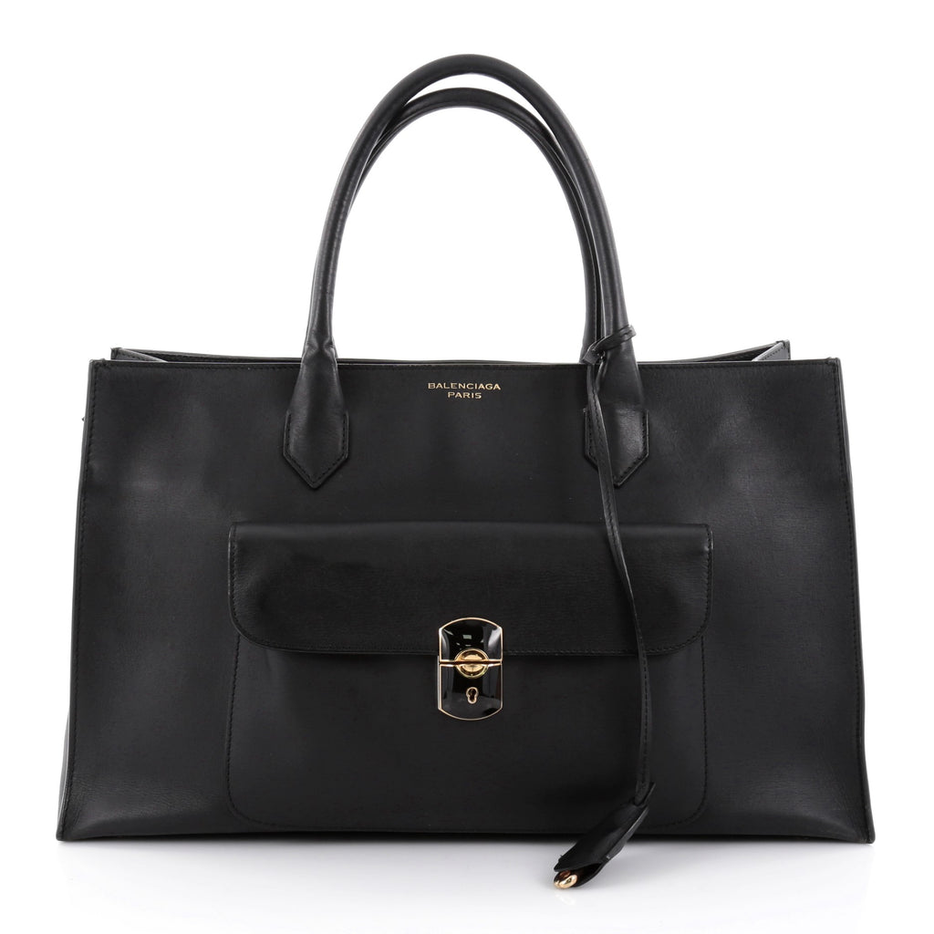 Buy Balenciaga Padlock All Time Work Tote Leather Black 2393001