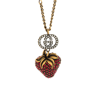Gucci GG Strawberry Pendant Necklace Metal with Crystals