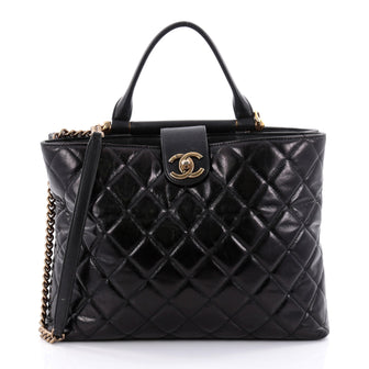 Chanel Gold Bar Tote Quilted Aged Calfskin Black
