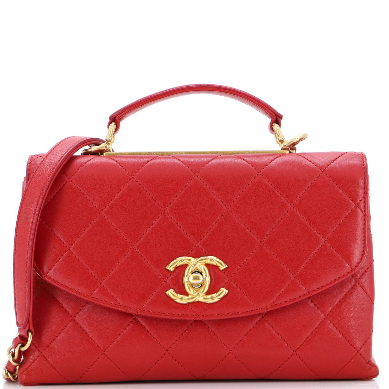 Chanel Trendy Spirit Top Handle Bag Quilted Lambskin Medium Red 2394461