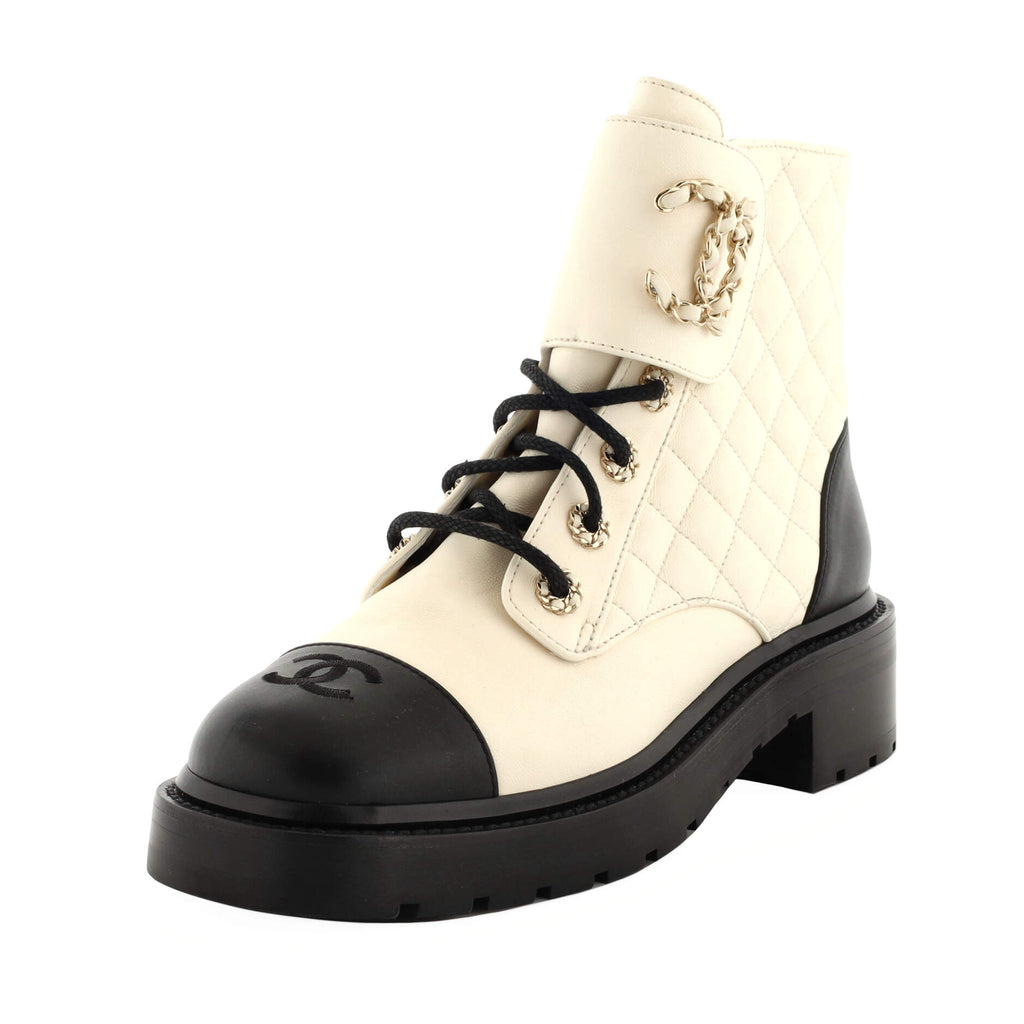 Chanel Leather Lace Up Boots  Leather and lace, Chanel combat boots,  Leather lace up boots