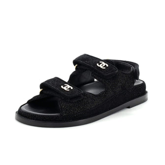 Chanel Women's Velcro Dad Sandals Quilted Glitter Fabric