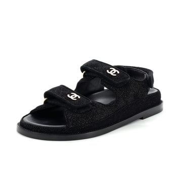 Chanel Women's Velcro Dad Sandals Quilted Glitter Fabric