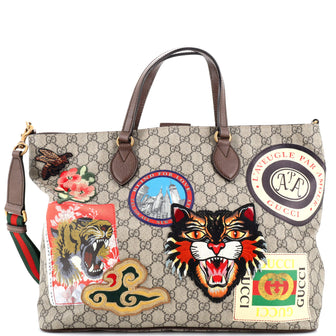Gucci Courrier Convertible Soft Open Tote GG Coated Canvas with Applique Large