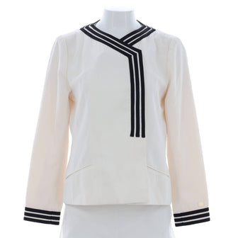 Chanel Women's Vintage Striped Collarless Jacket Stitched Cotton and Viscose