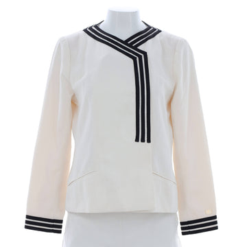 Chanel Women's Vintage Striped Collarless Jacket Stitched Cotton and Viscose