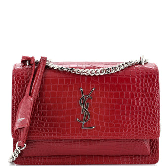 Saint Laurent Sunset Crossbody Bag Crocodile Embossed Leather Medium