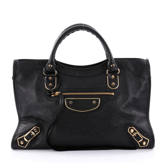 Balenciaga City Classic Metallic Edge Handbag Leather Black 2397501