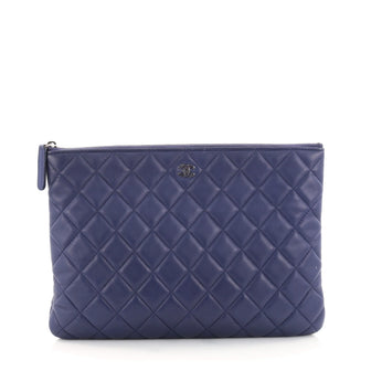 Chanel O Case Clutch Quilted Lambskin Medium Blue