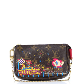 Louis Vuitton Pochette Accessoires Limited Edition Vivienne Xmas Monogram Canvas Mini