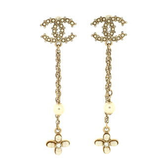 Regal Crown CC Drop Earrings Metal and Faux Pearls with Crystals