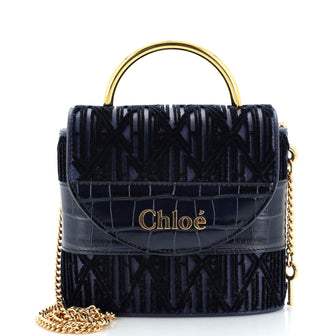 Chloe Aby Lock Bag Crocodile Embossed Leather and Velvet Small