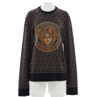 Versace x Fendi Fendace Women's Medusa Crewneck Sweater Embellished Wool