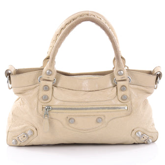 Balenciaga First Giant Studs Handbag Leather Neutral 2398504