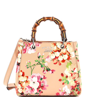 Gucci Bamboo Shopper Tote Blooms Print Leather Mini