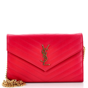 Saint Laurent Classic Monogram Wallet on Chain Matelasse Chevron Metallic Leather Medium