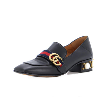 Gucci Women's GG Web Peyton Loafers Leather with Faux Pearls