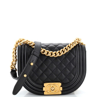 Chanel Boy Curved Messenger Bag Quilted Caviar Small