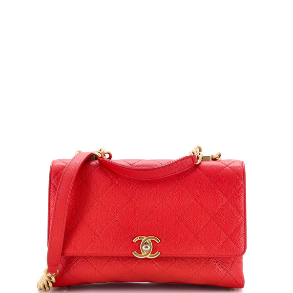 Chanel Chic Affinity Top Handle Bag Stitched Caviar Small Red
