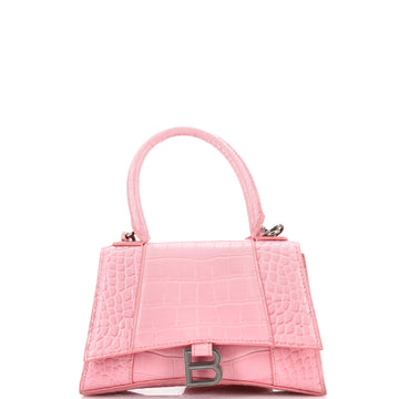 Balenciaga Hourglass Top Handle Bag Crocodile Embossed Leather Small