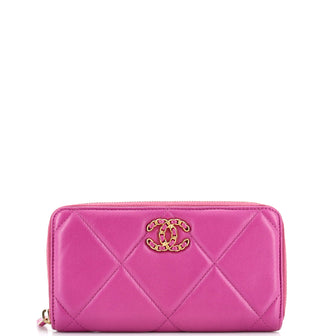 Chanel 19 Zip Around Wallet Quilted Lambskin Long