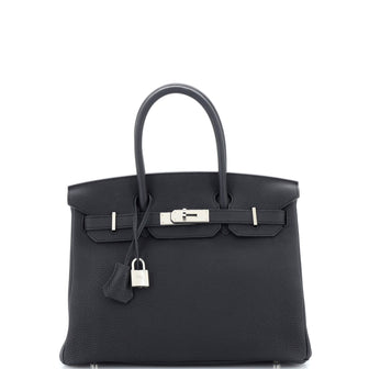 Hermes Birkin Handbag Black Togo with Palladium Hardware 30