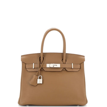 Hermes Birkin Handbag Brown Clemence with Palladium Hardware 30