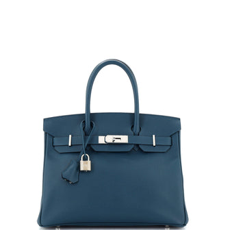 Hermes Birkin Handbag Blue Epsom with Palladium Hardware 30