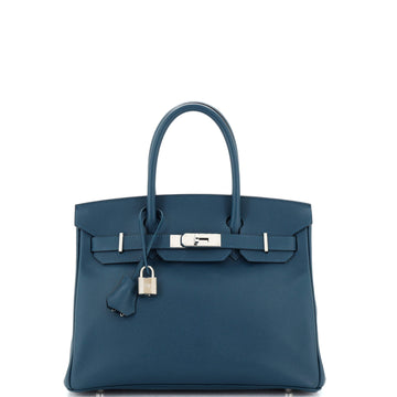 Hermes Birkin Handbag Blue Epsom with Palladium Hardware 30