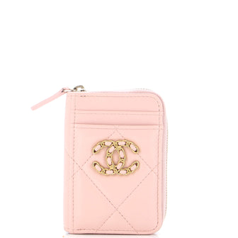 Chanel 19 Card Holder Zip Coin Purse Quilted Lambskin