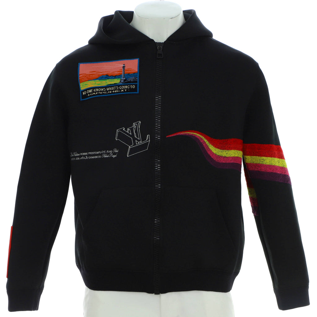Louis Vuitton Men's Graphic Print Zipped Hoodie Polyester and