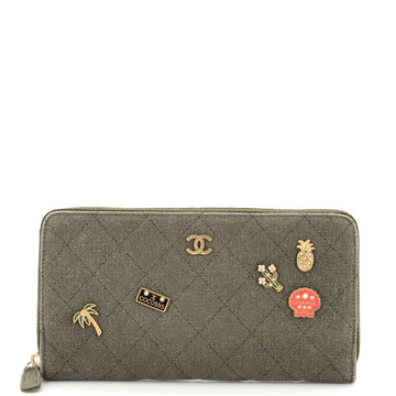 Chanel Cuba Charms Zip Around Wallet Quilted Canvas