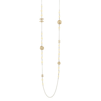 Chanel CC Ball Station Long Necklace Metal with Faux Pearls