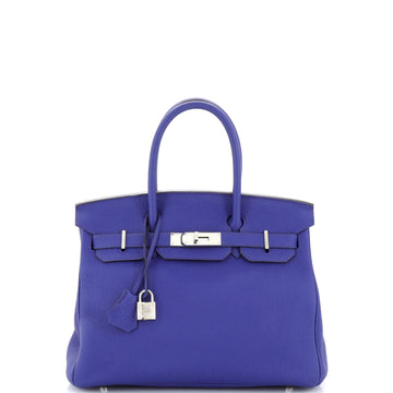 Hermes Birkin Handbag Blue Togo with Palladium Hardware 30