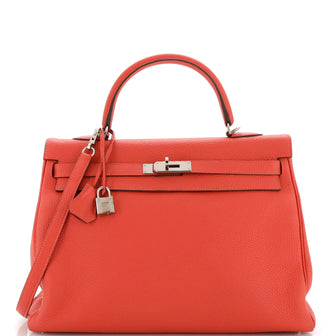 Hermes Kelly Handbag Red Clemence with Palladium Hardware 35