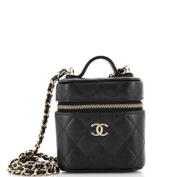 Chanel Handle with Care Vanity Case with Chain Quilted Caviar