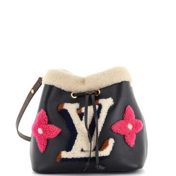 Louis Vuitton NeoNoe Handbag Leather and Monogram Teddy Shearling MM