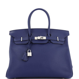 Hermes Sea Surf Birkin Bag Blue Novillo with Palladium Hardware 35