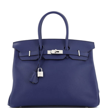 Hermes Sea Surf Birkin Bag Blue Novillo with Palladium Hardware 35