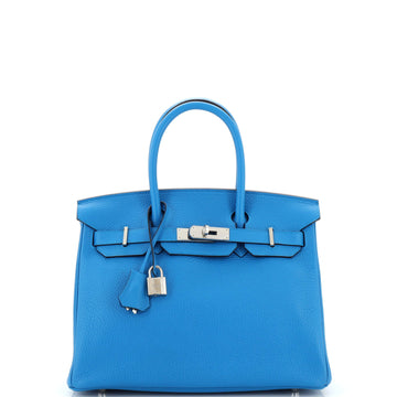 Hermes Birkin Handbag Blue Clemence with Palladium Hardware 30