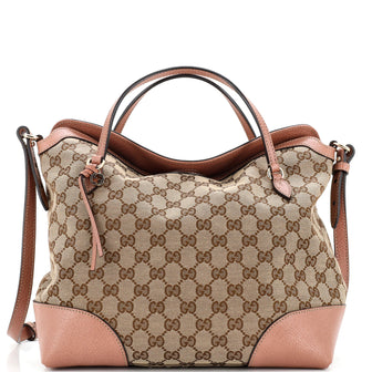 Gucci Bree Convertible Top Handle Bag GG Canvas with Leather Medium