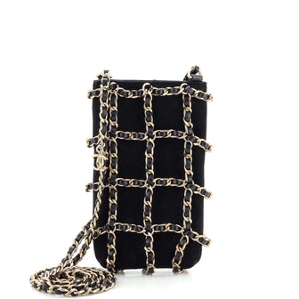 Chanel Chain Frame Phone Clutch with Chain Suede