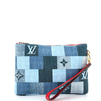 Louis Vuitton City Pouch Damier and Monogram Patchwork Denim Blue 240013452