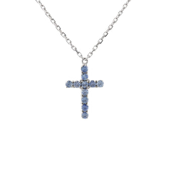 Cartier Cross Pendant Necklace 18K White Gold and Blue Sapphires
