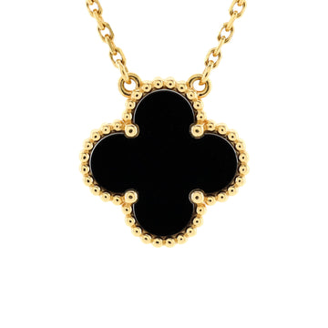 Van Cleef & Arpels Vintage Alhambra Pendant Necklace 18K Yellow Gold and Onyx