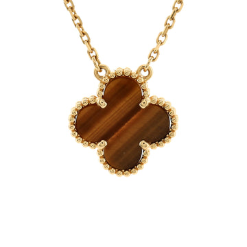 Van Cleef & Arpels Vintage Alhambra Pendant Necklace 18K Yellow Gold and Tiger Eye