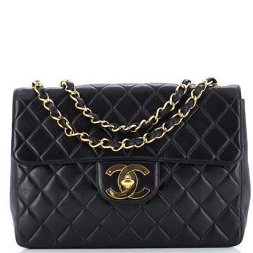 Chanel Vintage Classic Single Flap Bag Quilted Lambskin Jumbo